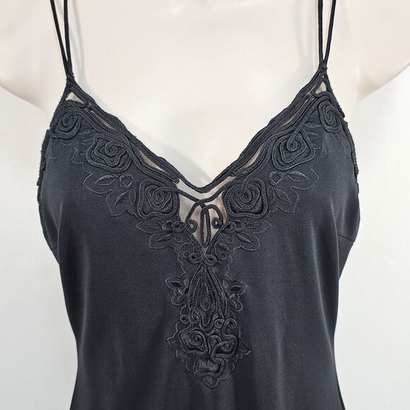 Vintage Black A-line Maxi Dress Lace Front Spaghetti Straps Approx. Size S - Picture 5 of 7
